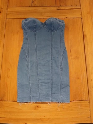 Denim Strapless Mini Dress M Bodycon Stretch Rockabilly Pinup Festival Retro 90s - image 1 of 4