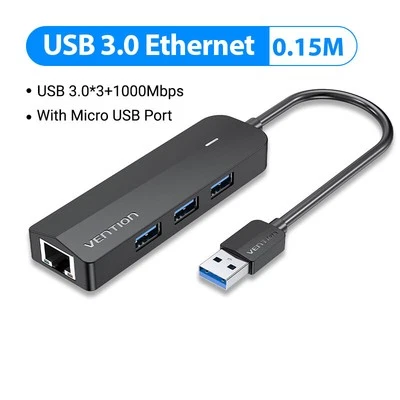 USB Ethernet Adapter USB 3.0 2.0 to RJ45 Gigabit Splitter with Micro USB Charger - Image 1 of 4