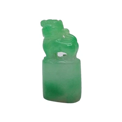 Sceau En Cire Antique En Jade Impérial Blanc Et Vert Chinois Chien Foo Chine CN - Photo 1/4