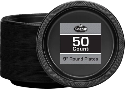 Platos de plástico negro 9 pulgadas - 50 unidades - Platos de fiesta redondos de plástico sólido para nosotros Foto 1 de 4