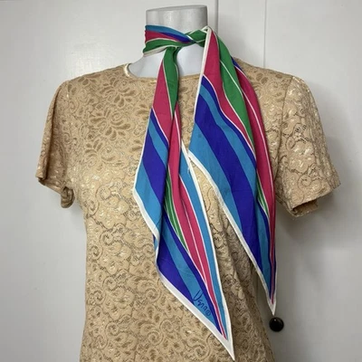 Bufanda cuello fino Vera Neumann vintage años 70 colorida a rayas arco iris Foto 1 de 4