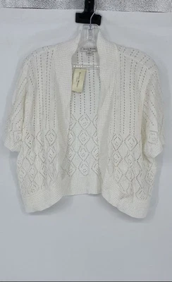 Studio Works Womens White Knit Short Sleeve Open Front Cardigan Sweater Size 3X - Image 1 of 4
