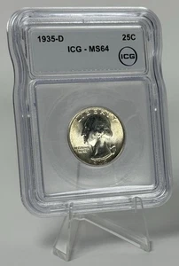 1935-D Washington Silver Quarter MS64 ICG BU D/D RPM 9/9 Micro W Brilliant UNC - Picture 1 of 11