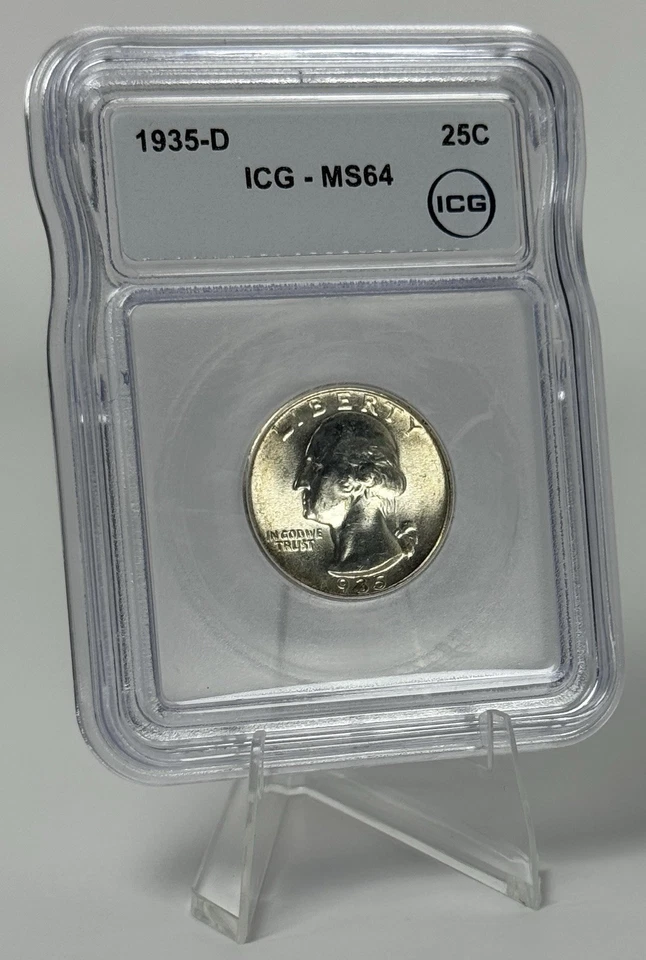 1935-D Washington Silver Quarter MS64 ICG BU D/D RPM 9/9 Micro W Brilliant UNC - Image 1 of 4