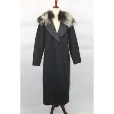 FARAH x MICHAELA K XL Runs Small Fit L 8/10 Gray 100% Alpaca Coat Fox Fur Trim - Image 1 of 4
