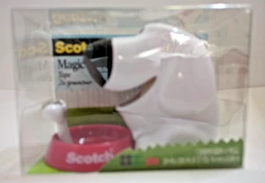 Neu Scotch Magic Klebebandspender weiß Hund schwarze Nase rot Napf - Bild 1 von 5