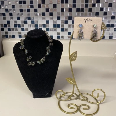 Gargantilla vintage Anne Klein con cristales y pendientes de ñandú años 90 boho iridiscente Foto 1 de 4