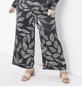 Lane Bryant Wide Leg Crop Satin Pant 26 NWT black white brown floral plus 4x - Picture 1 of 6