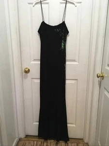 Vtg 90s Black Embroidered Floral Beaded Babydoll Witchy Slip Dress Sz 13/14 EUC - Picture 1 of 9