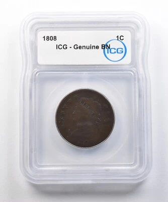 1808 Classic Head Large Cent Genuine BN ICG *8339 - Image 1 of 3