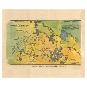 Minneosta Mississippi Fluss See Itaska Karte Kunstdruck Poster Wand Wohndeko - Bild 1 von 56