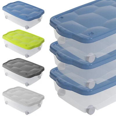 Niedrige Kunststoffbehälter Mehrzweck-Aufbewahrungsboxen Mit Rollen 24 L - Bild 1 von 4