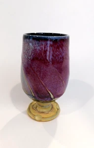 Hand Thrown Drip Glazed Pottery Stoneware Wine Water Goblet 5" 3/4 tall - Picture 1 of 5
