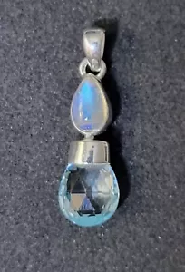 Blue Topaz & Rainbow Moonstone 925 Sterling Silver Pendant Jewelry 2502 - Picture 1 of 7