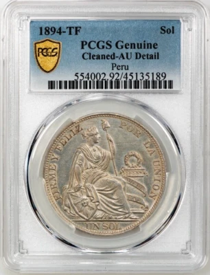 Peru 1894 TF One Sol - PCGS AU Detail Foto 1 de 3