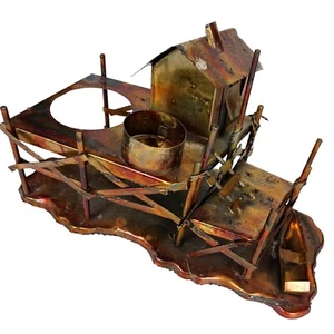 Vintage 1974 Brutalist Copper Sculpture Candle Holder Nautical Shanty 70s Art - Picture 1 of 14