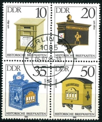 GERMANY DDR 1985 Historical Letter Boxes - Block of 4 - USED/CTO - Image 1 of 2