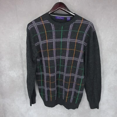 Suéter Alan River Para Hombre Grande Lana Merino Negro A Cuadros Foto 1 de 4