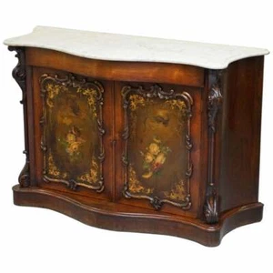 VICTORIAN MARBLE TOPPED SERPENTINE FRONTED VERNI MARTIN PAINTED CARVED SIDEBOARD - Picture 1 of 12