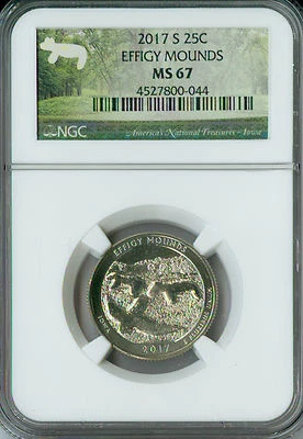 2017 S EFFIGY MOUNDS QUARTER NGC MS67 FINEST GRADE VERY RARE .  - Image 1 of 3