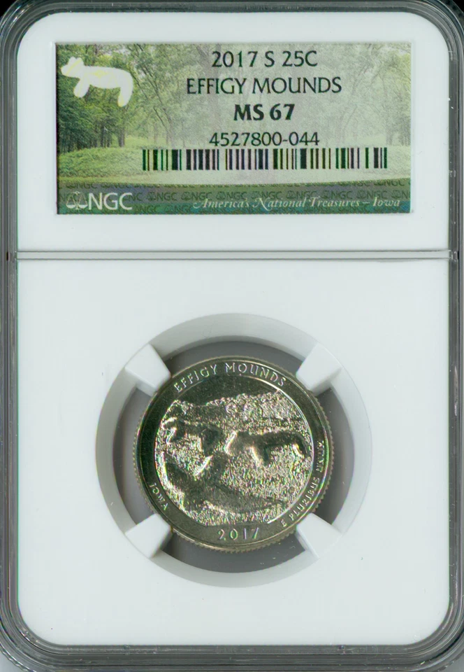 2017 S EFFIGY MOUNDS QUARTER NGC MS67 FINEST GRADE VERY RARE .  - Image 1 of 3