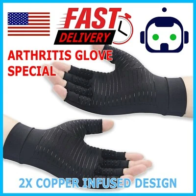1 PAIR Copper Arthritis Compression Gloves Hand Support Joint Pain Relief USA - Image 1 of 4