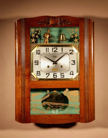 Italian Interest Automation Large Oak Signed Odo Striking Wall Clock Cover
