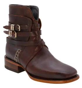 Ladies Genuine Leather Reba Wide Square Toe Chic Honey Short Boots Handcrafted - Picture 1 of 1