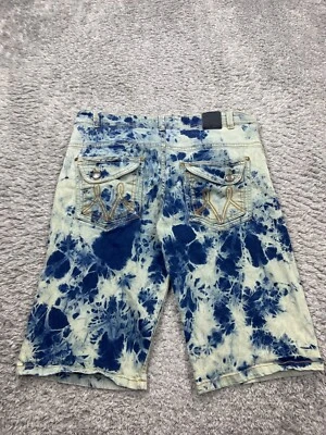 Makobi Jean Shorts Men 38x14 Acid Wash Flap Pockets 90s Hip Hop Y2K Skater Denim - Image 1 of 4