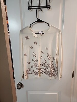 Pendleton Mujer Cárdigan Suéter Crema Floral Botón Talla M Mediano Estrás Foto 1 de 4