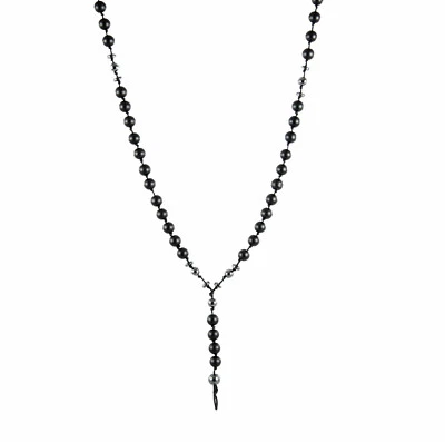 Herren Männer Halskette Handmade geflochten Rosenkranz Onyx Matt macrame Perlen - Bild 1 von 4