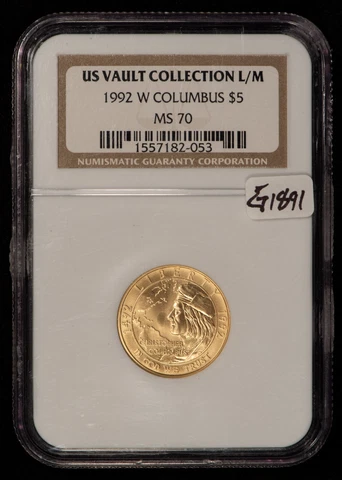 1992-W G$5 Gold Columbus Commemorative - US Vault Collection - NGC MS 70 - G1891 Cover