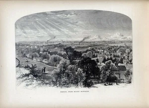 BOSTON, MASS; FROM MOUNT BOWDOIN  1874, woodcut engraving: Original - Picture 1 of 1