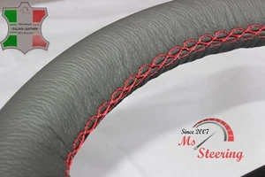 FUR ALFA ROMEO 1900 SEDAN 50-59 GREY LEATHER STEERING WHEEL COVER, RED STIT - Picture 1 of 6