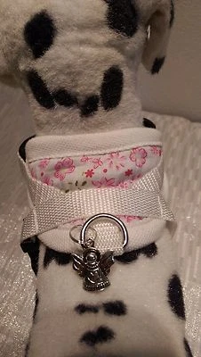 Hundegeschirr XS, Brustgeschirr, weiß, geblumt Softgeschirr, Halsband, Welpen - Bild 1 von 4