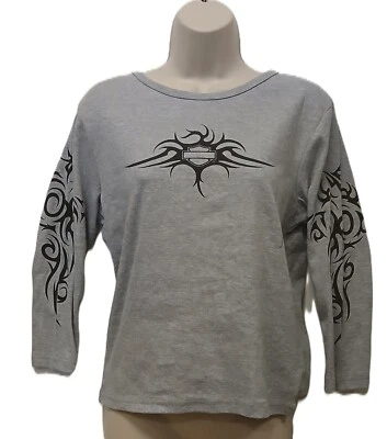 Blusa feminina Harley Davidson tatuagem cinza manga 3/4. NOVO - Imagem 1 de 4
