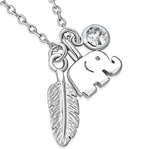 Collar colgante con dije de pluma de elefante circonita cúbica blanca tono oro plata esterlina Foto 1 de 1