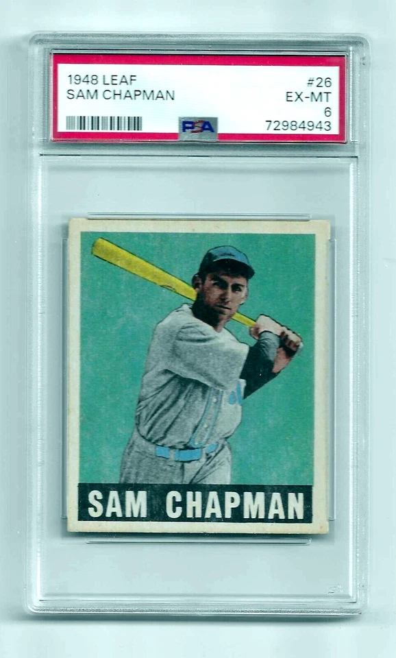 1948 LEAF BASEBALL CARD #26 SAM CHAPMAN PSA 6 NQ MLB PHILADELPHIA ATHLETICS - Image 1 of 4