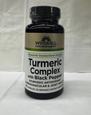 Cápsulas Complejas de Cúrcuma Molino de Viento con Pimienta Negra 60 CUENTAS Foto 1 de 3