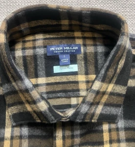 PETER MILLAR MENS JAPANESE FLANNEL LONG SLEEVE SHIRT BLACK SIZE LARGE $248 - Picture 1 of 9