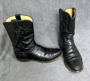 JUSTIN Roper Stivali Uomo 8.5 D Pelle Nera Cowboy Western MADE IN USA 3133 - Foto 1 di 17