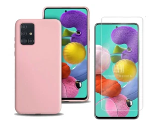 Coque Silicone pour Samsung A51 Etui de Protection Rose Antichoc + Verre Trempe - Photo 1 sur 3