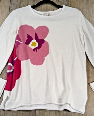 Suéter Coldwater Creek Mujer Pequeño Pequeño Blanco Manga Larga Floral Preppy Foto 1 de 4