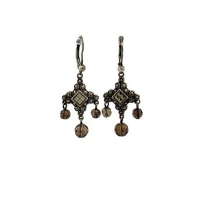 Art Deco Sterling Vintage Judith Jack Markasit und Rauchquarz Ohrhänger - Bild 1 von 5