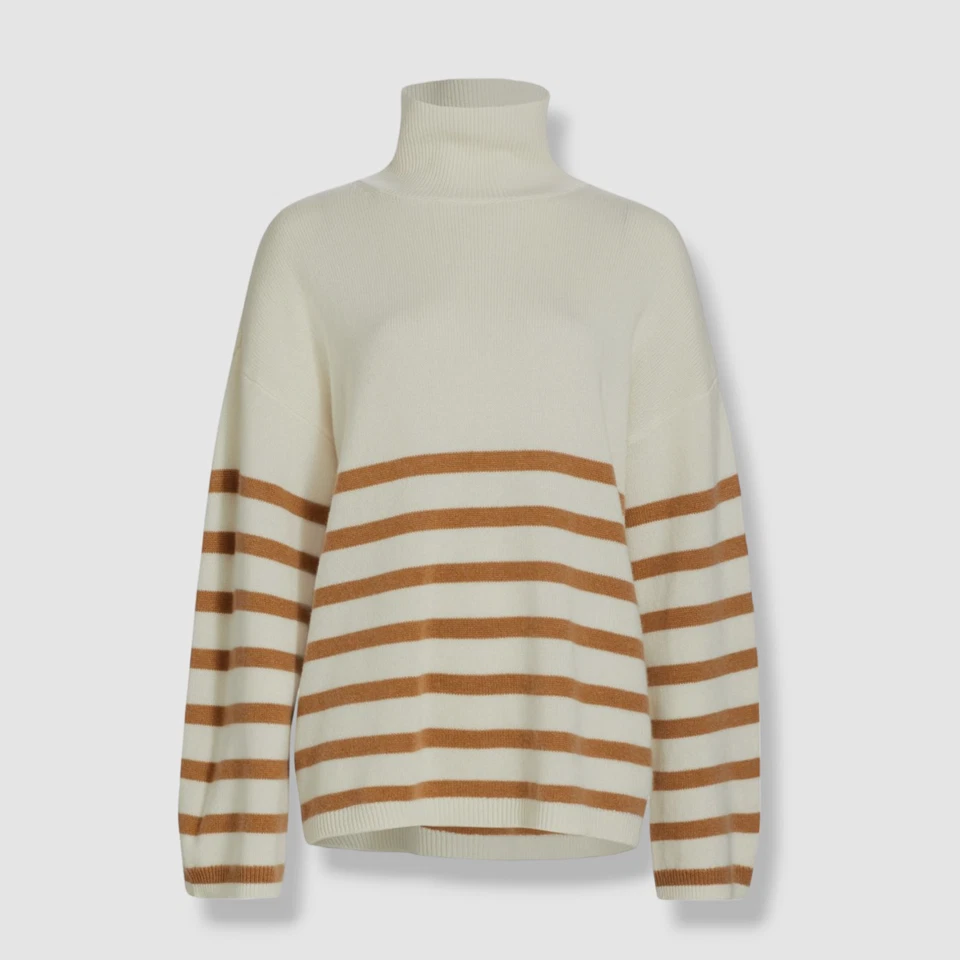 Frame Women's Ivory Striped Cashmere Turtleneck Sweater Size M Runs Big