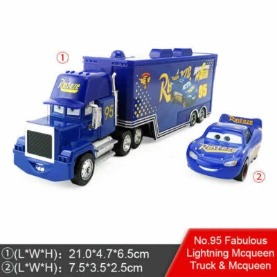 Camión Disney Pixar Cars No.95 Fabulous Lightning McQueen Blue Rust-eze Mack 1:55 Foto 1 de 4
