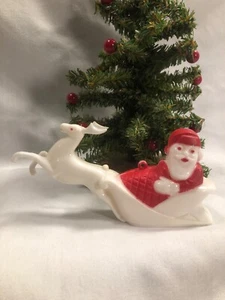 Vintage Christmas ~ Rosbro Santa, Reindeer, & Sleigh Ornament~ Plastic~ 1950’s - Picture 1 of 11