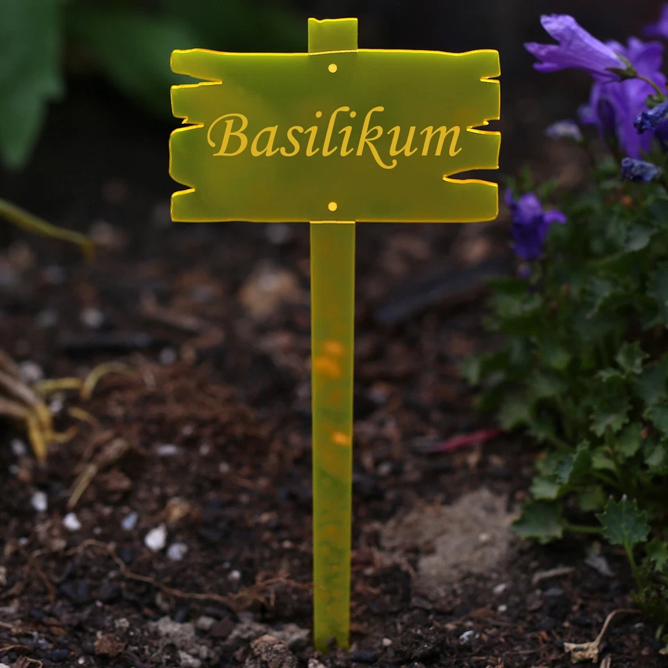 Acrylglas Pflanzschilder Holzbrettoptik neonorange transparent fluoreszierend -  - Bild 1 von 1