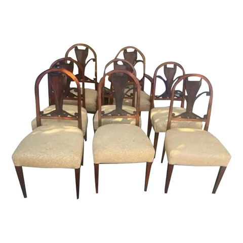 Set of 8 Antique Mahogany Dining Chairs Cover