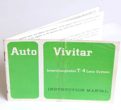 Auto Vivitar T-4 Photography Lens System Instruction Manual / Guide - 9 pp - Image 1 of 4